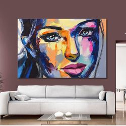 Woman Face Wall Art, Colorful Face Portrait, Watercolor Canvas Art, Portrait Wall Decor, Oil Painting Wall Art, Large Wa