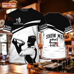 Stylish 3D Bartender Shirt: Men & Women s Short Sleeve Bar Uniform
