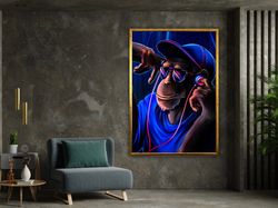 Dj Monkey, Crazy Monkey, Blue Monkey Wall Art, Animal Art, Gorilla Headphone Canvas Prints, Wall Art Canvas Design, Read