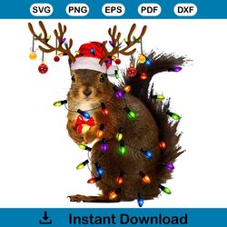 Retro Christmas Squirrel Lights PNG Sublimation File