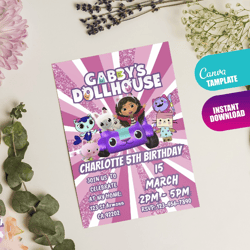 Pandy Template Editable Printable | Editable Gabbys Dollhouse Birthday Invitation | Quick Download