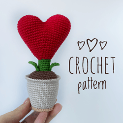 Heart Plant in a pot Crochet Pattern, Crochet plant, Valentines day gift