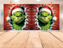 3D Christmas Movie Coffee Mug Wrap, Festive 3D Character in Cracked Wall Hole
