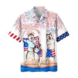 Alaska Dogs 4th Of July Patriotic American Flags Aloha  Summer Graphic Prints Button Up Shirt.jpg