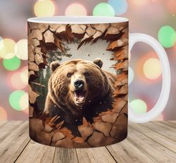3D Bear Hole In A Wall Mug, 11oz 15oz Mug, Mug Design