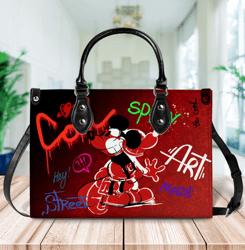 Mickey Minnie Leather Bag, Mickey Minnie Lover's Handbag, Handbag,Custom Leathe