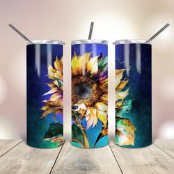 20 Oz Tumbler Watercolor Sunflower Blue Background, Gift For Lover, Gift For Her