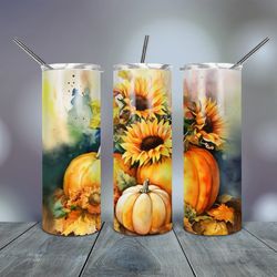 Pumpkins Sunflower Tumbler  20 Oz skinny, Gift For Lover, Gift For Her