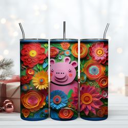 3D Funny Peppa Pig Tumbler 20oz Funny Pig Tumbler 20oz, Birthday Gift Mug, Skinny Tumbler, Gift For Kids, Gift for Lover