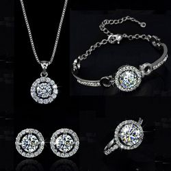Exquisite Crystal Bridal Jewelry Set: Top-Quality Necklace, Earrings, Bracelet, and Ring with Zircon Accents for Women