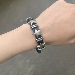 Adjustable Harajuku Y2K Leather Watchband Bracelet for Women - Vintage Star Charm Fashion Accessory - Sweet Cool Trend J