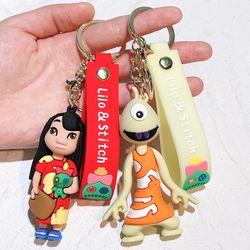 Cartoon Lilo Stitch Silicone Pendant Keychain for Women Men Fans Lovely Pink Blue Purple Stitch Angel Keyring Gifts