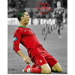 Unique Personalized Gift for him Cristiano Ronaldo Portugal Soccer Photo Autograph Print Poster Wall Art Home Decor Happ