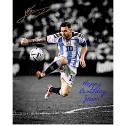 Unique Personalized Gift for him Lionel Messi Argentina Soccer Goat Photo Autograph Print Poster Wall Art Home Decor Hap