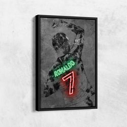 Cristiano Ronaldo Poster Neon Effect Portugal Hand Made Poster Canvas Framed Print Wall Kids Art Man Cave Gift Home Deco