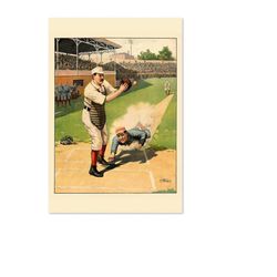 1897 Baseball Home Plate Slide Classic Vintage Sports Poster | Motivational Artwork For Home, Office, Gym Wall Decor