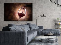 Red Wine Glass Print Art, Pouring Wine Into a Glass Canvas Print, Magnificent Wine Poster, Kitchen Wall Decor, Modern Wa