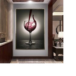 wine glass canvas wall art, wine canvas print art ready to hang on the wall, slim waisted glass canvas wall art, lone gl