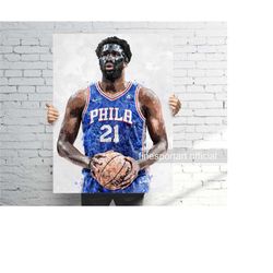 Joel Embiid Philadelphia Poster, Canvas Wrap, Basketball framed print, Sports wall art, Man Cave, Gift, Kids Room Decor
