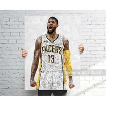 Paul George Indiana Poster, Canvas Wrap, Basketball framed print, Sports wall art, Man Cave, Gift, Kids Room Decor