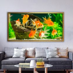 Goldfish canvas, koi fish art, aquarium wall art, fish painting, fish poster, colorful fishes print, fish aquarium home
