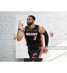 Dwyane Wade Miami Poster, Canvas Wrap, Basketball framed