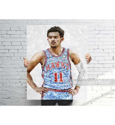 Trae Young Atlanta Poster, Canvas Wrap, Basketball framed