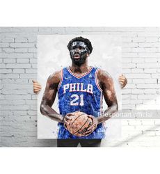 Joel Embiid Philadelphia Poster, Canvas Wrap, Basketball framed