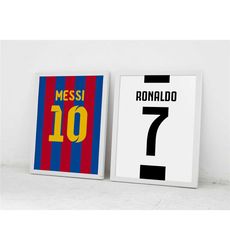Digital Football Prints, Messi Ronaldo Jersey Wall Art,