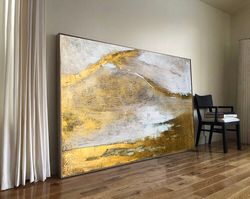 Large Abstract Wall Art - Gold Original Abstract Painting - Acrylic on Canvas GOLD white color - Home Decor Abstract Wal