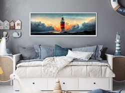 Sunset Lighthouse At Dusk, Oil Landscape Painting On Canvas - Large Gallery Wrapped Canvas Wall Art Prints With Or Witho