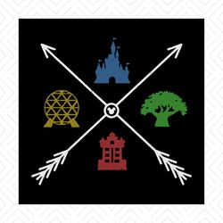 Vintage WDW Four Parks Icon design, Distressed vacation svg