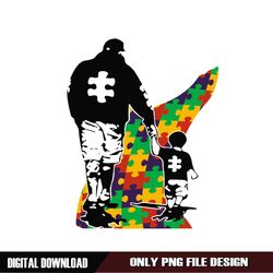 Autism Awareness Dad And Son Puzzle Piece PNG