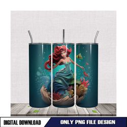3D Glitter Little Mermaid Ariel Tumbler Wrap PNG