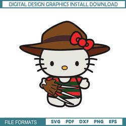 Hello Kitty Freddy Krueger SVG, Chibi Horror Kitty Cat SVG, Kitty Halloween Killer SVG, Freddy SVG PNG