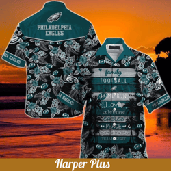 Family Football NFL Philadelphia Eagles Hawaiian Shirt Beach Gift For Him, NFL Hawaiian Shirt