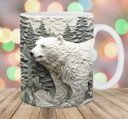 3D Bear Mug Wrap, 11oz & 15oz Mug Template, Forest Mug Sublimation Design, Mug Wrap Template, Instant Digital Download P