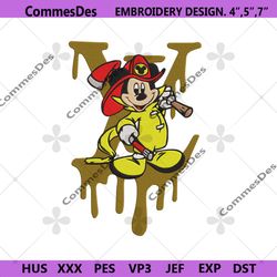 LV Dripping Fireman Mickey Emboridery Design Instant Download