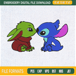 Baby Yoda and Stitch Kiss Embroidery Designs, Baby Yoda Machine Embroidery Desig,Embroidery Design,Embroidery svg,Machin