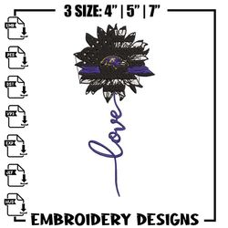 Baltimore Ravens Flower love embroidery design, Ravens embroidery, NFL embroidery, sport embroidery, embroidery design.,