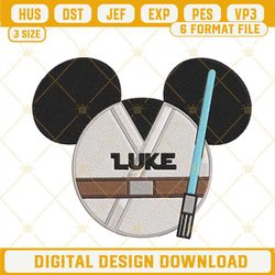 Luke Star Wars Mickey Ears Lightsaber Machine Embroidery Designs, Luke Skywalker Embroidery Pattern Files.jpg