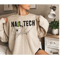 Halloween Nail Tech Sweatshirt, Nail Tech Gift, Spooky Nail Technician Sweater, Nail Tech Salon Shirts, Gift For Manicur