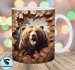 3D Bear Hole In A Wall Mug Wrap, 11oz  15oz Mug Template, Mug Sublimation Design, Mug Wrap Template, Instant Digital Dow