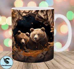 3D Bear Mug Wrap, 11oz And 15oz Mug Template, Mug Sublimation Design, Hole In A Wall Mug Wrap Template, Instant Digital