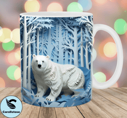 3D Bear Mug Wrap, 11oz And 15oz Mug Template, Mug Sublimation Design, Snow Forest Mug Wrap Template, Instant Digital Dow