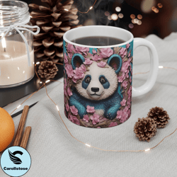 3D Bear and Pink Flowers Coffee Mug, 3D Mug 11oz