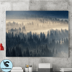 Fog Mountain Coniferous Cotton Canvas Art Forest Prints, Fog Forest Landscape Prints, Forest Wall Art,foggy Forest, Larg
