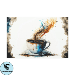 Watercolor Coffee Canvas Art Ready To Hang Large Print, Oil Painting, Colorful, Water Color, Cafe, Kitchen
