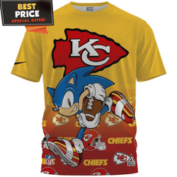 Kansas City Chiefs x Sonic Speed Run Fullprinted TShirt, Kansas City Chiefs Gifts For Him  Best Personalized Gift  Uniqu