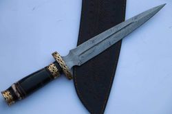 Handmade damascus hunting dagger with leather sheath Christmas gift gift for him Dad's gift birthday present  combat